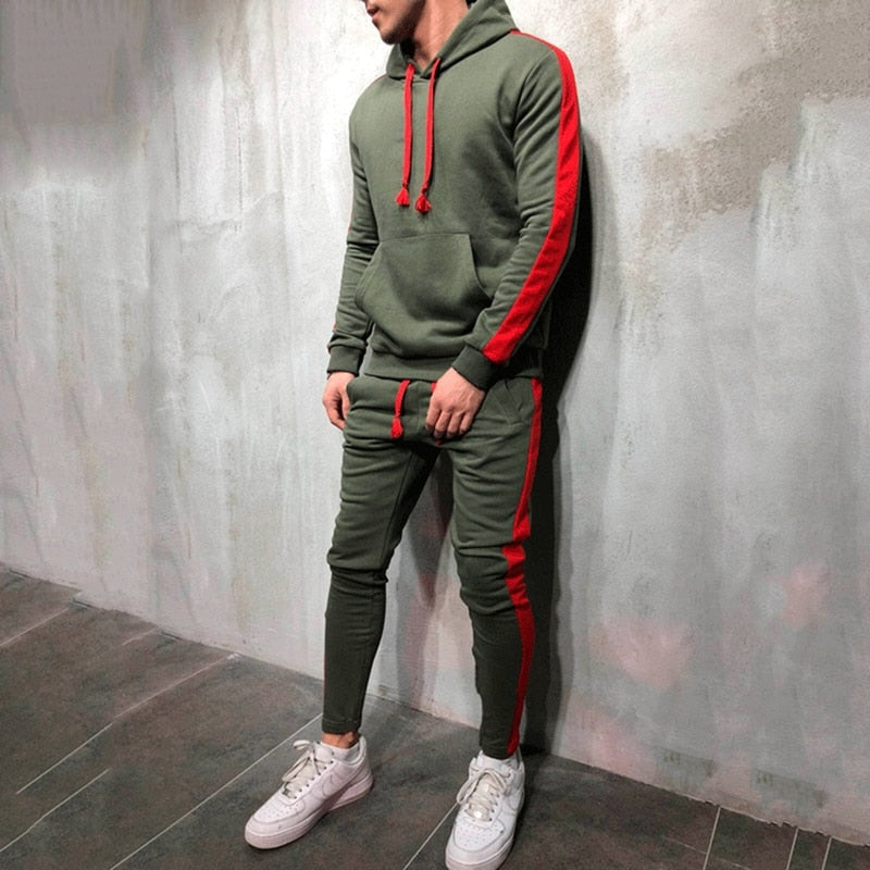 Men's Tracksuit: Hooded Sweat shirt + Draw string Pants (2 Pieces Set)