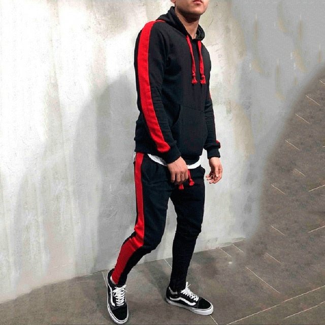 Men's Tracksuit: Hooded Sweat shirt + Draw string Pants (2 Pieces Set)