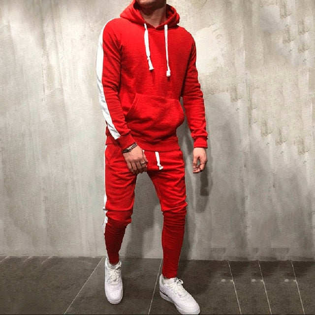 Men's Tracksuit: Hooded Sweat shirt + Draw string Pants (2 Pieces Set)