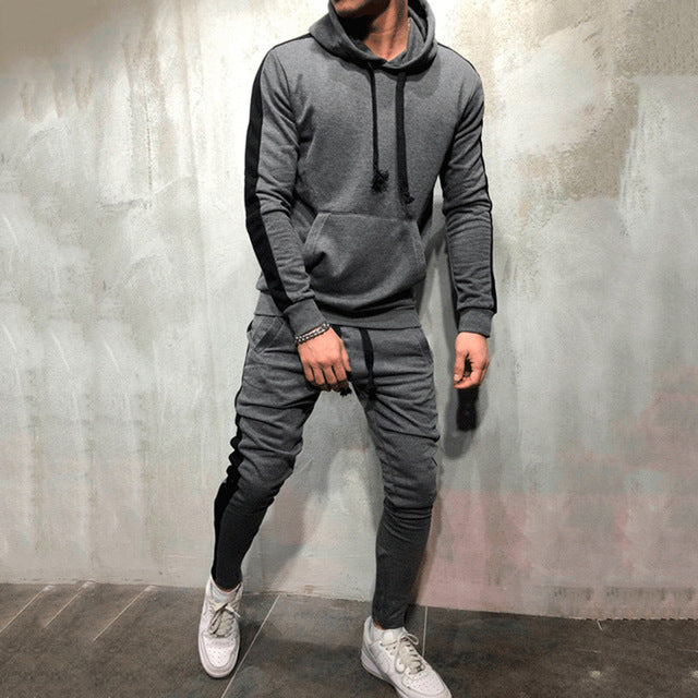 Men's Tracksuit: Hooded Sweat shirt + Draw string Pants (2 Pieces Set)