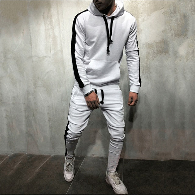 Men's Tracksuit: Hooded Sweat shirt + Draw string Pants (2 Pieces Set)