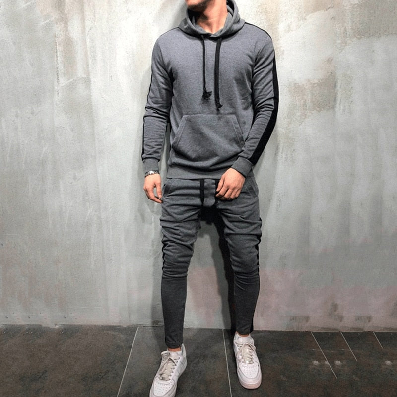 Men's Tracksuit: Hooded Sweat shirt + Draw string Pants (2 Pieces Set)